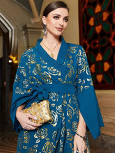 Blue & Gold Rose Abaya