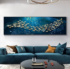 Blue Sea Golden Fish Canvas