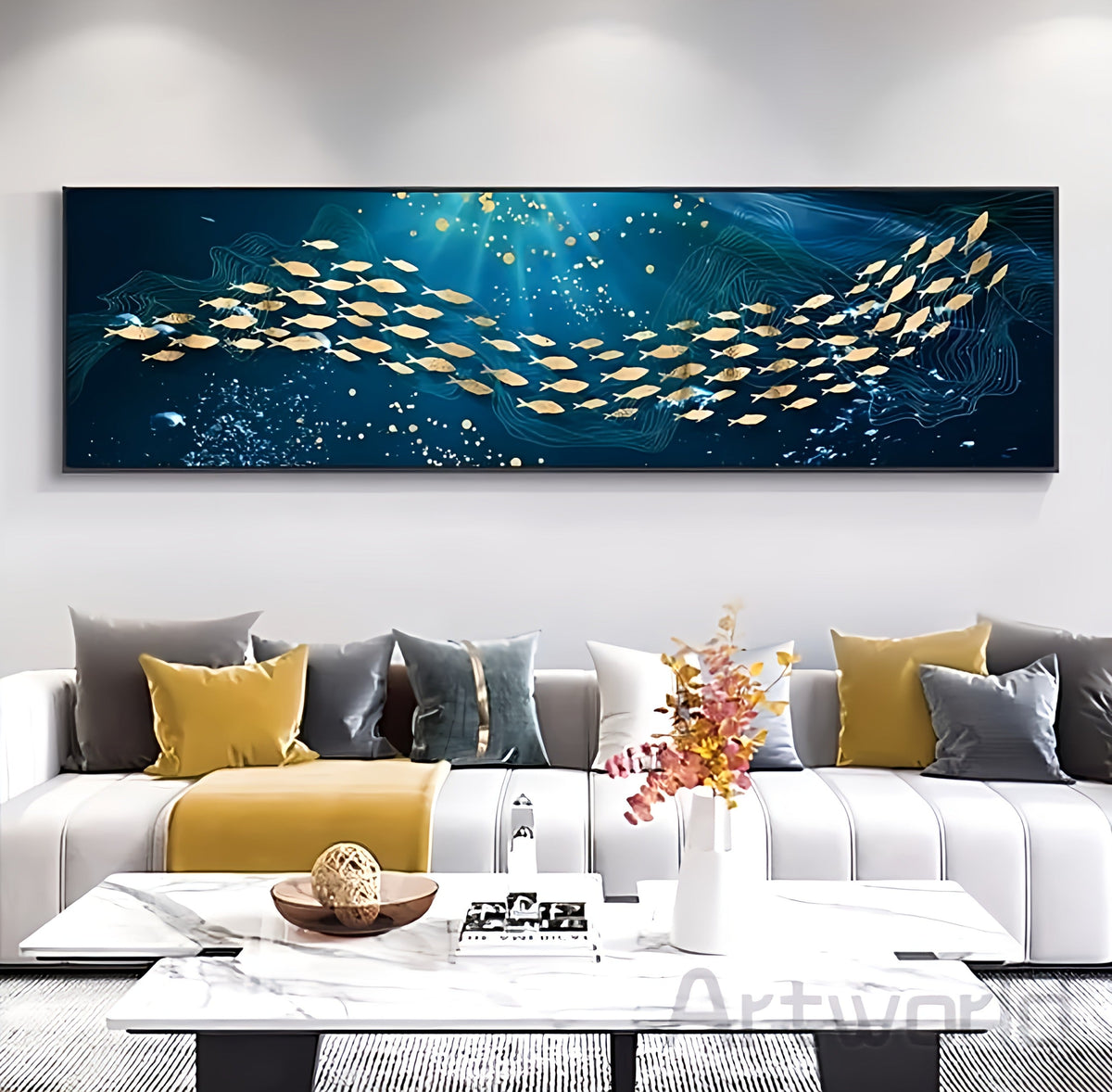 Blue Sea Golden Fish Canvas