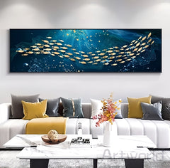 Blue Sea Golden Fish Canvas