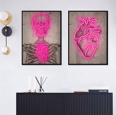 Neon Heart Skeleton Canvas