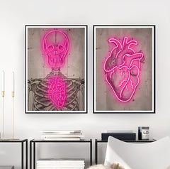 Neon Heart Skeleton Canvas