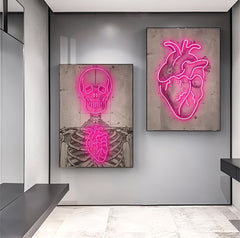 Neon Heart Skeleton Canvas
