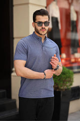 Navy Blue Twisted Fabric Polo Collar